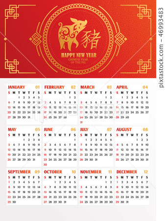 2019 year calendar with stylized pig 2019 year calendar with stylized pig 46993483