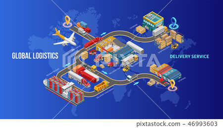 Global logistics and delivery service writings near chart Global logistics and delivery service writings near chart 46993603