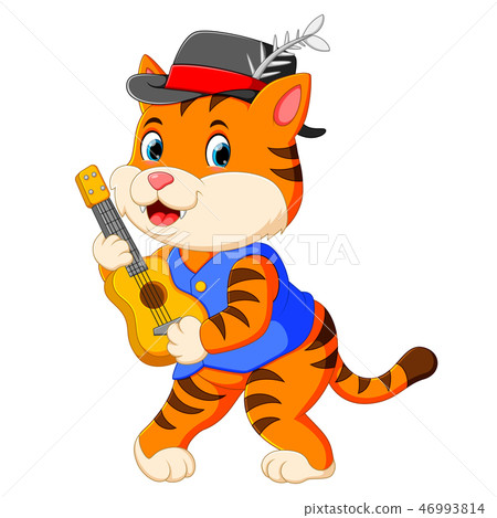 Tiger uses the black hat and playing the guitar 46993814