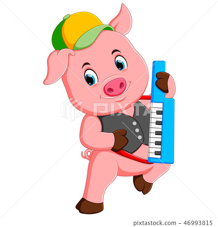 pig use the yellow and grey cap playing the piano pig use the yellow and grey cap playing the piano 46993815
