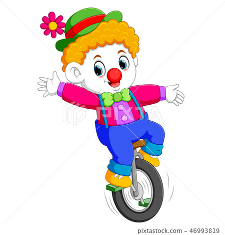 the boy uses the circus costume and standing  46993819