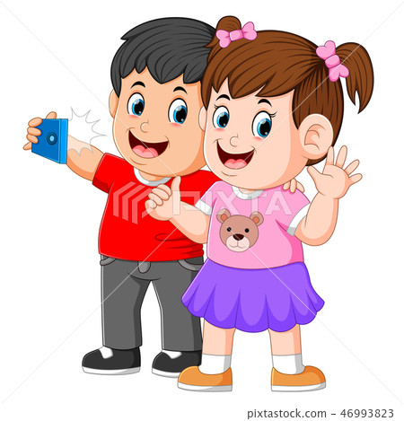 two little children are taking a perfect selfie two little children are taking a perfect selfie 46993823