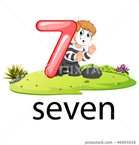 little pantomime boy act with the 7 balloon number 46993838