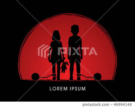 Stop Child abuse ,Children with chain and ball  46994148