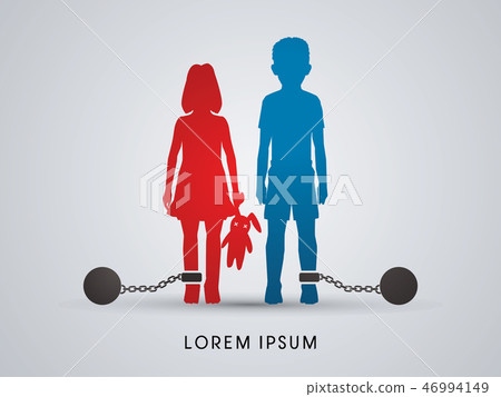 Stop Child abuse ,Children with chain and ball Stop Child abuse ,Children with chain and ball 46994149
