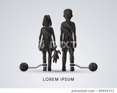 Stop Child abuse ,Children with chain and ball Stop Child abuse ,Children with chain and ball 46994151