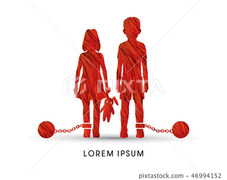 Stop Child abuse ,Children with chain and ball Stop Child abuse ,Children with chain and ball 46994152