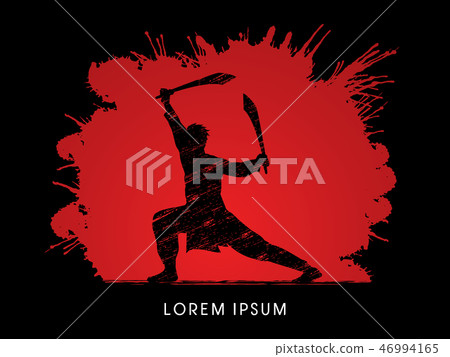 Kung Fu, Wushu with swords pose graphic vector 46994165