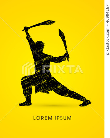 Kung Fu, Wushu with swords pose graphic vector Kung Fu, Wushu with swords pose graphic vector 46994167