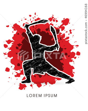 Kung Fu, Wushu with swords pose graphic vector 46994168