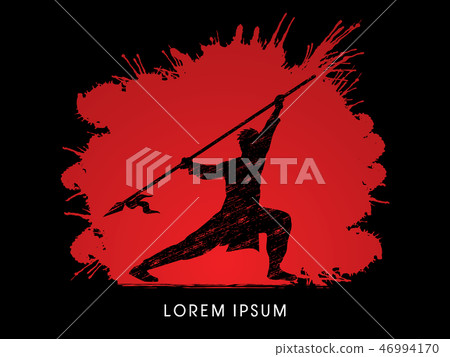 Kung Fu, Wushu with spear pose graphic vector Kung Fu, Wushu with spear pose graphic vector 46994170