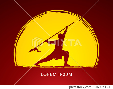 Kung Fu, Wushu with spear pose graphic vector 46994171