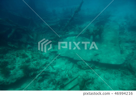 Shipwreck on bottom of caribbean sea 46994216