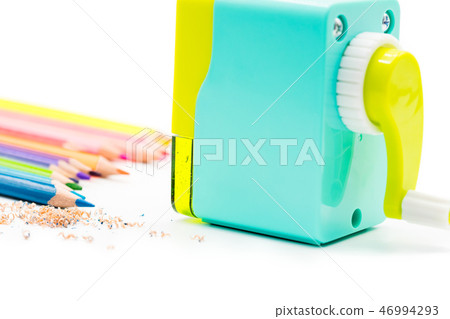 pastel blue yellow rotary pencil sharpener shaving pastel blue yellow rotary pencil sharpener shaving 46994293