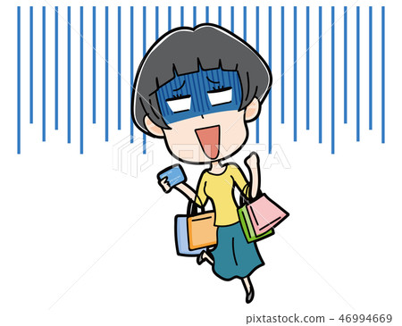 Illustration of a woman who did too much shopping 46994669