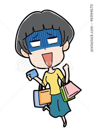 Illustration of a woman who did too much shopping Illustration of a woman who did too much shopping 46994670