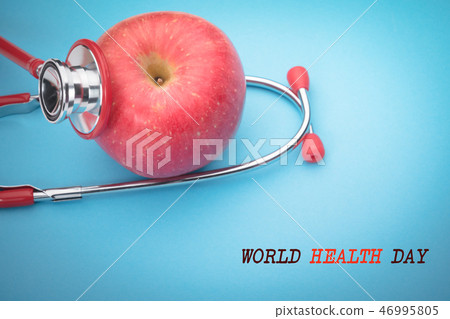 world health day stethoscope and red apple world health day stethoscope and red apple 46995805