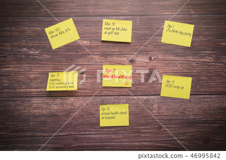 World health day! sticky note on wooden board World health day! sticky note on wooden board 46995842
