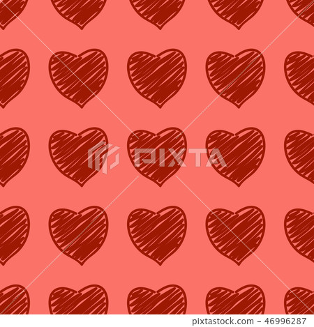 Abstract seamless vector background with red hearts on coral trend color. Abstract seamless vector background with red hearts on coral trend color. 46996287