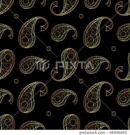 Gold paisley hand drawn vector seamless pattern. Abstract floral golden oriental background for 46996893