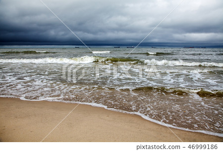 stormy baltic sea with ships 46999186