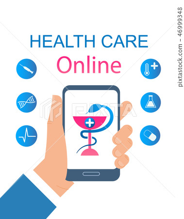 Banner Illustration Man Hand Holding Mobile Phone Stock