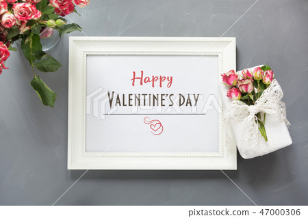 Valentine's card. Bouquet of roses and frame. Valentine's card. Bouquet of roses and frame. 47000306
