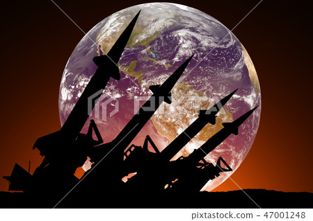 Anti-aircraft missile system on the background of the planet. 47001248