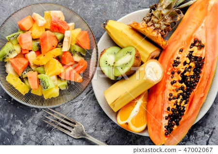 Bowl of healthy fresh fruit salad 47002067