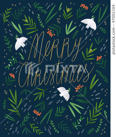 Beautiful Christmas card with birds and lettering 47002104