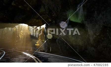 rocky road tonel in mountain at sunset 47002193