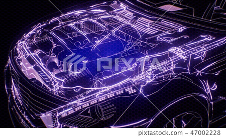 Holographic animation of 3D wireframe car Holographic animation of 3D wireframe car 47002228
