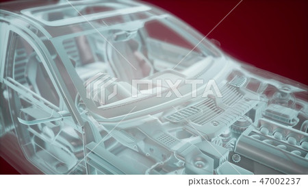 Holographic animation of 3D wireframe car model 47002237