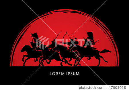 Samurai Warriors Riding Horses graphic vector. Samurai Warriors Riding Horses graphic vector. 47003038