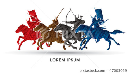 Samurai Warriors Riding Horses graphic vector. Samurai Warriors Riding Horses graphic vector. 47003039