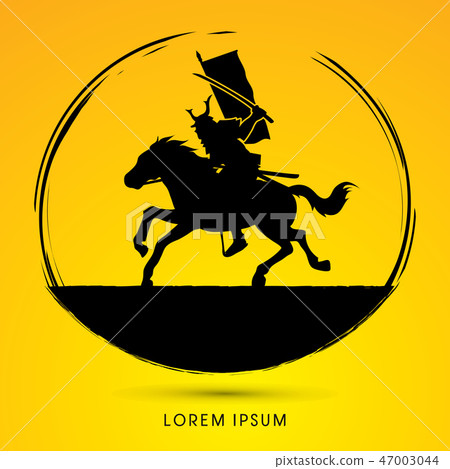 Samurai Warrior with Sword Riding horse vector Samurai Warrior with Sword Riding horse vector 47003044