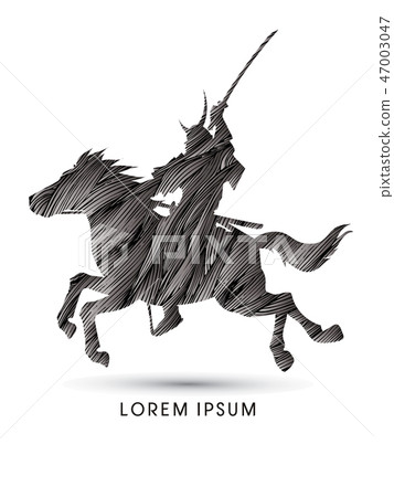 Samurai Warrior with Sword Riding horse graphic 47003047