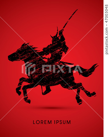 Samurai Warrior with Sword, Riding horse graphic  47003048