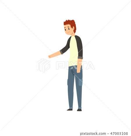Youg man standing, male pet owner giving treat vector Illustration 47003108