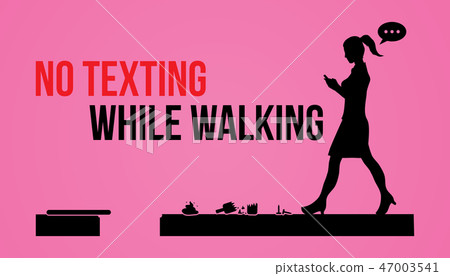 Woman No texting while walking banner vector Woman No texting while walking banner vector 47003541
