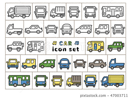 汽車圖標集（手寫風格線條繪圖和手寫風格線條藝術著色） 47003711