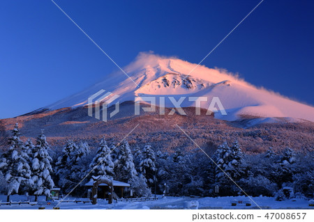 世界遺產富士山Suizuka公園硬冬天新雪 47008657