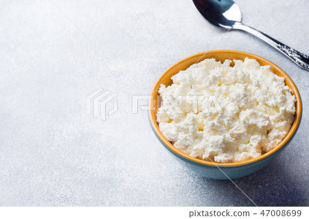 Homemade Cottage cheese in a ceramic bowl  47008699