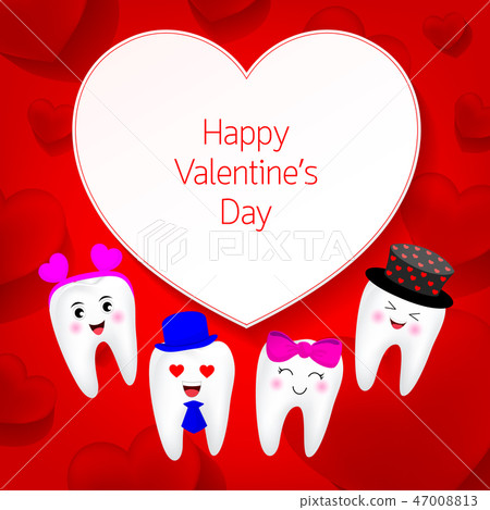 Cute cartoon tooth character with heart. 47008813
