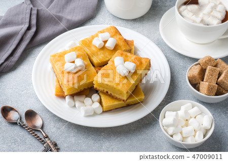 Pieces of delicious pumpkin pie with marshmallow Pieces of delicious pumpkin pie with marshmallow 47009011