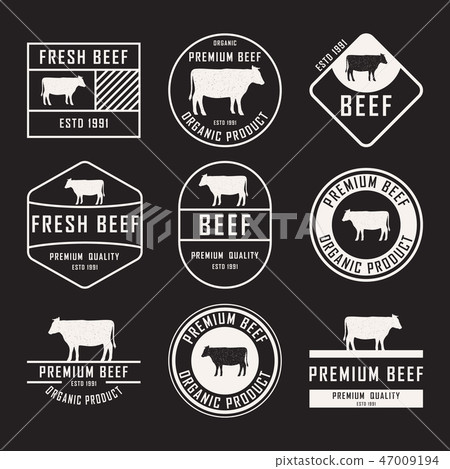 Set of premium beef labels, badges and design elements. Vector Illustration. Set of premium beef labels, badges and design elements. Vector Illustration. 47009194