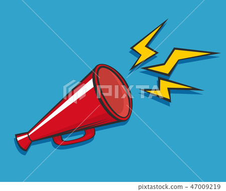 Red loudspeaker, megaphone, bullhorn icon or symbol. Social, media, marketing, advertising or 47009219