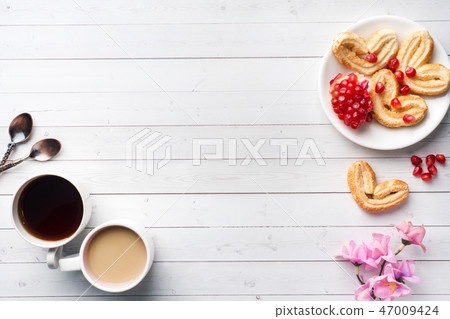 Valentine's day Breakfast concept. Cup of coffee  47009424