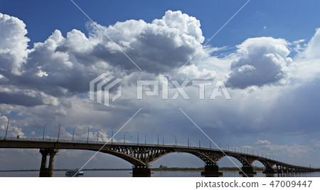 Road bridge over the Volga river. Road bridge over the Volga river. 47009447