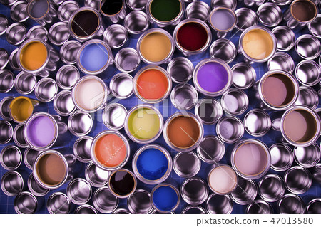 Collection of colored paints cans Collection of colored paints cans 47013580